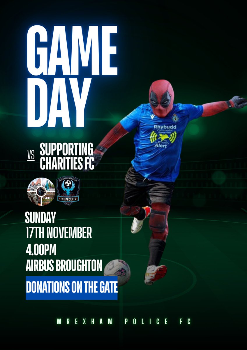 Wrexham Police FC (@wrexhampolicefc) on Twitter photo 🆚 <a href="/supportSCFC/">Supporting Charities Football Club ®️</a>
🕓 4pm kick off
🏟️ <a href="/airbusukfc/">Airbus UK Broughton</a>
We’re fundraising to help <a href="/DASUNorthWales/">DASU North Wales</a> fund 24hr support, emergency accommodation and essential items for those experiencing domestic abuse.
Please like, share & donate ➡️ localgiving.org/fundraising/PA…
Your support is everything 🆚 <a href="/supportSCFC/">Supporting Charities Football Club ®️</a>
🕓 4pm kick off
🏟️ <a href="/airbusukfc/">Airbus UK Broughton</a>
We’re fundraising to help <a href="/DASUNorthWales/">DASU North Wales</a> fund 24hr support, emergency accommodation and essential items for those experiencing domestic abuse.
Please like, share & donate ➡️ localgiving.org/fundraising/PA…
Your support is everything