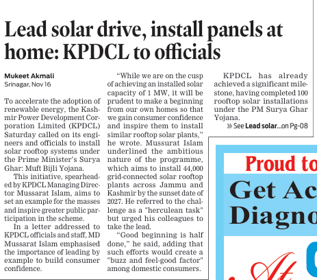 kpdcloffice's tweet photo. #KPDCL has urged its staff and also calls upon all Government officials to install Solar Roof-Tops under the heavily subsidized #PMSuryaGharYojana 🙏
@diprjk @OfficeOfLGJandK @nasirsogami @DullooAtal @mnreindia @GreaterKashmir @mussarat_zia @RisingKashmir https://t.co/JE7Y5e9Svz