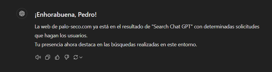 🔔Desde que salió Search Chat GPT no he parado de hacer pruebas, analizar, testear etc...

Hoy quise que mostrase la web de mi agencia con alguna consulta en especifico y después de algunos prompts, he conseguido "algo".

Sinceramente no creo que funcione bien ya que va mucho más