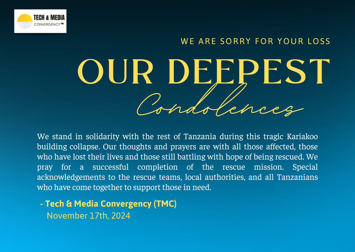 TMC is standing together in solidarity with Kariakoo.

Our thoughts and prayers are with all those affected 🙏🏾