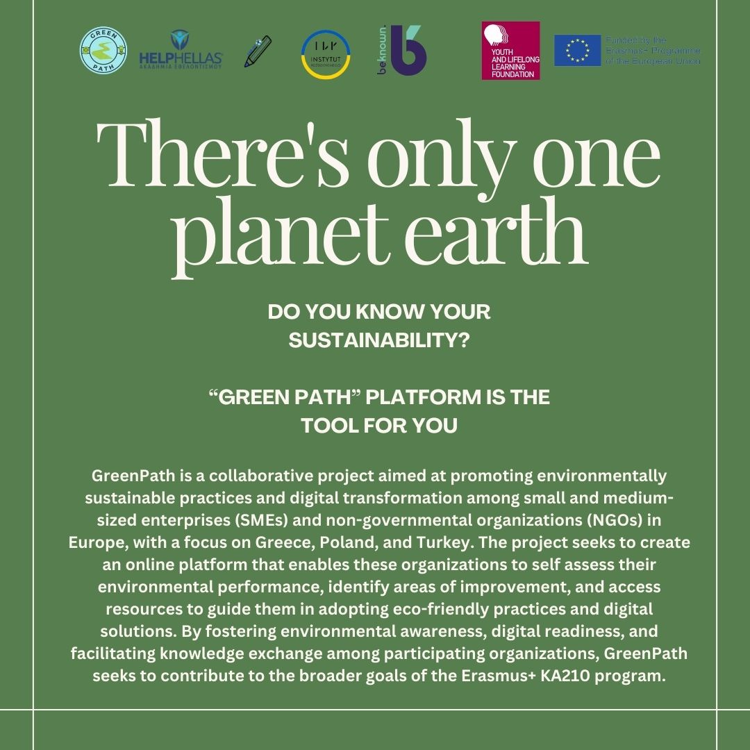 Derneğimizin ortağı olduğu, Gülçin İŞBİLİR ’in yürütücülüğünü yaptığı KA210-YOU - Gençlikte Küçük Ölçekli Ortaklıklar kapsamında finanse edilen "GreenPath - KOBİ'leri ve STK'ları Çevresel Sürdürülebilirlik ve Dijital Dönüşüm İçin Güçlendirme" Ziyaret için;
green-path.gr