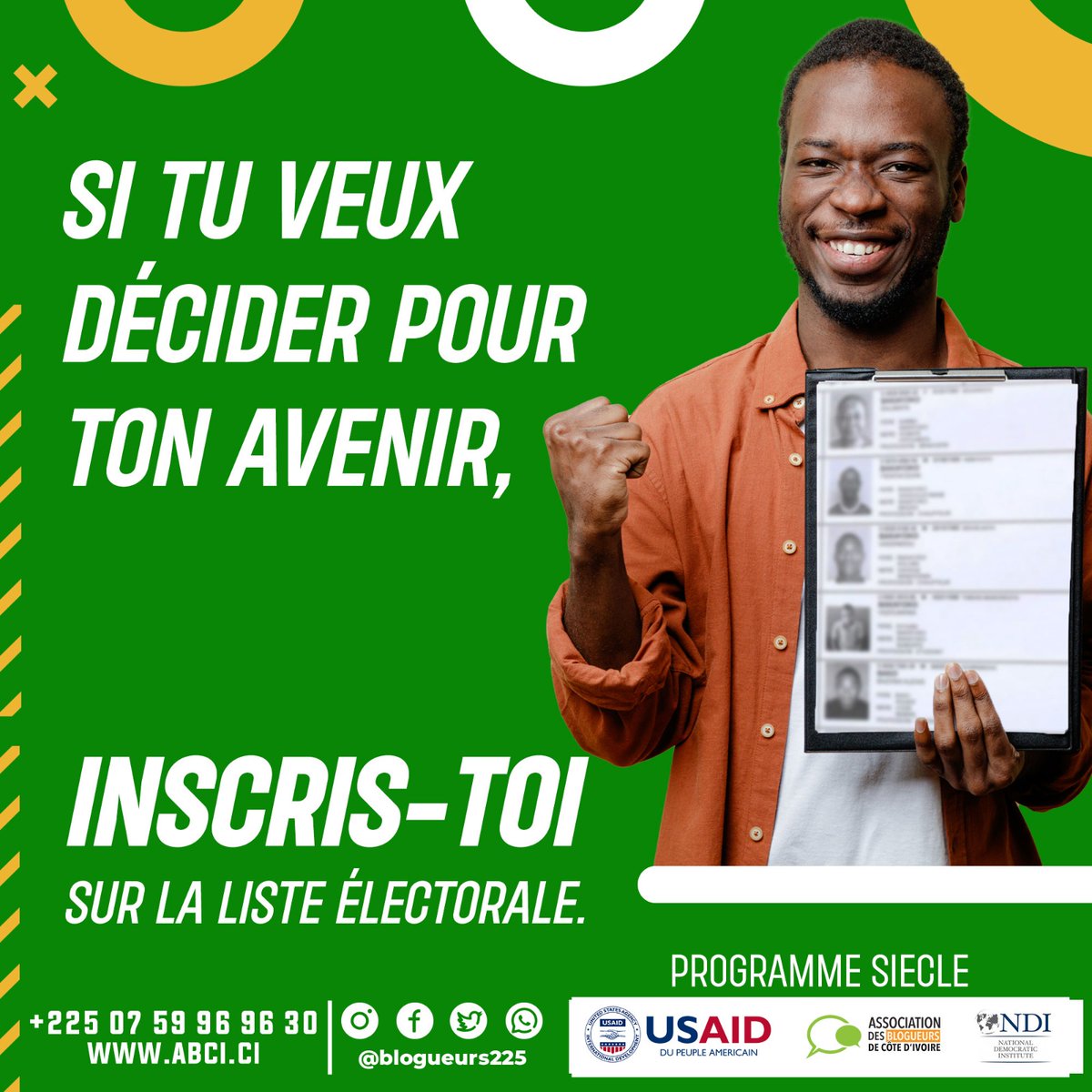 17 Novembre 2024, dernier jour de l'opération de Révision de la Liste Électorale

Rends toi rapidement dans le  centre d'enrôlement  le plus proche de chez toi en cliquant ici 
 ici ⏩ci.ci/dCGO

<a href="/USAIDWestAfrica/">USAID West Africa</a> 
<a href="/ndicotedivoire/">NDI Côte d'Ivoire</a> 
<a href="/USEmbAbidjan/">U.S. Embassy Abidjan</a>