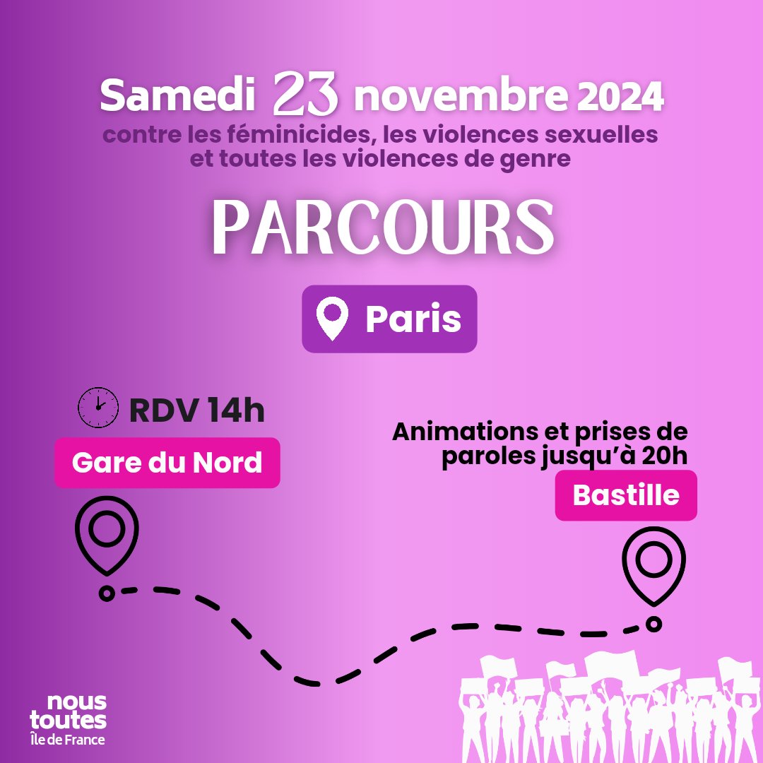 Le samedi 23 novembre 2024, nous appelons à la mobilisation générale et à une déferlante féministe dans les rues de Paris contre les féminicides, les violences sexuelles et toutes les violences de genre. #23nov