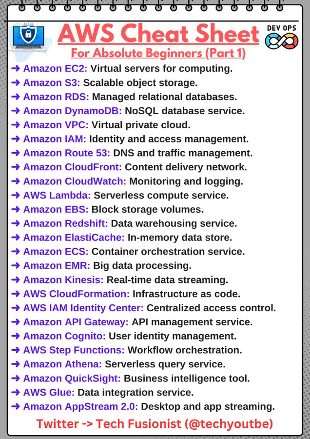 techyoutbe's tweet image. AWS Cheat Sheet (Part 1) - For Absolute Beginner