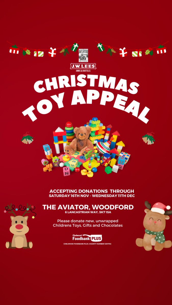 🎄 Christmas Toy Appeal  2024🎄
We are collecting Toys, Gifts and Chocolates for local children who would most likely go without this Christmas time
All donations received, will be given to Chelwood Foodbank Plus who work tirelessly all year round to help local families in need.