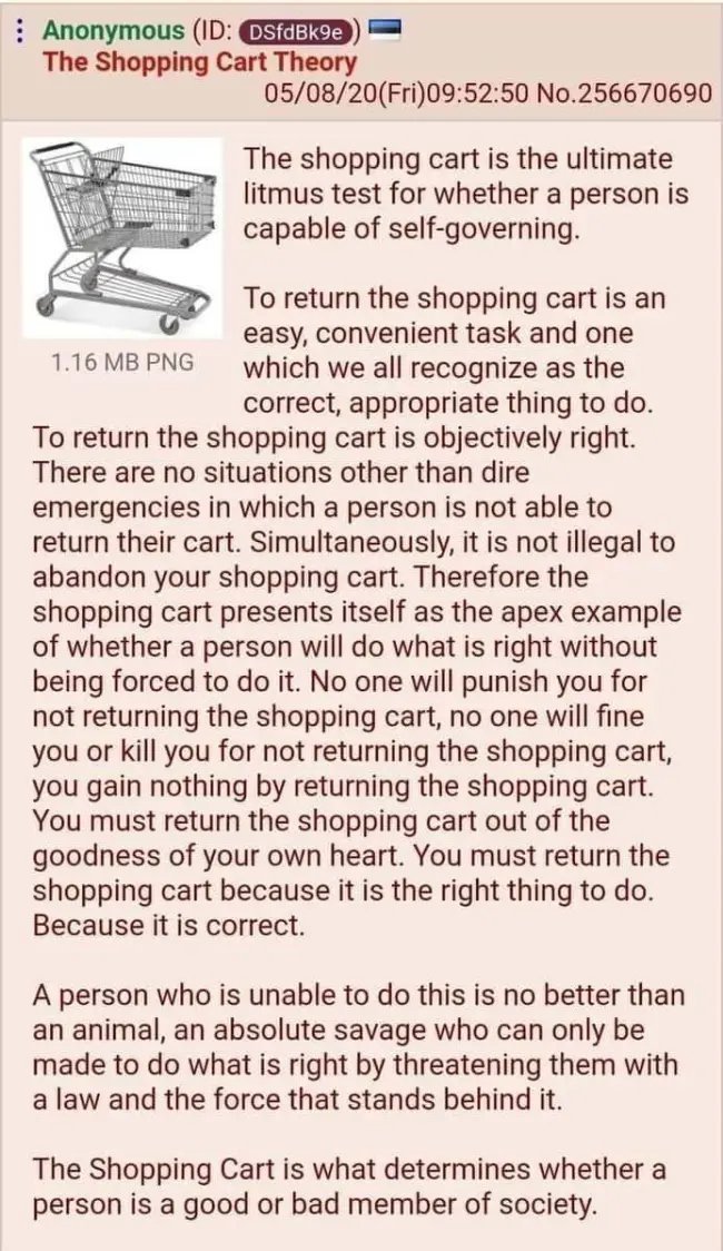 verdetaza_'s tweet photo. @porqueTTarg Es la teoría del carro de compras aplicado a Argentina 💀⚰️
(Devolver el carro a su lugar o no) https://t.co/NQvbKV2Tar