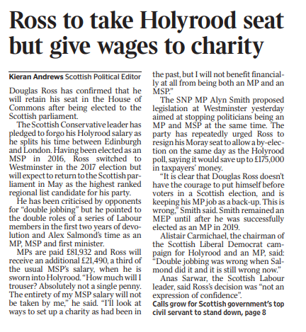 During his appearance on The Sunday Show earlier, Stephen Flynn falsely claimed that <a href="/Douglas4Moray/">Douglas Ross MSP</a> "took two salaries" as an MP and MSP.

But, Douglas Ross was clear before the Holyrood election in 2021 he wouldn't take his MSP salary, as this @timesscotland article from then