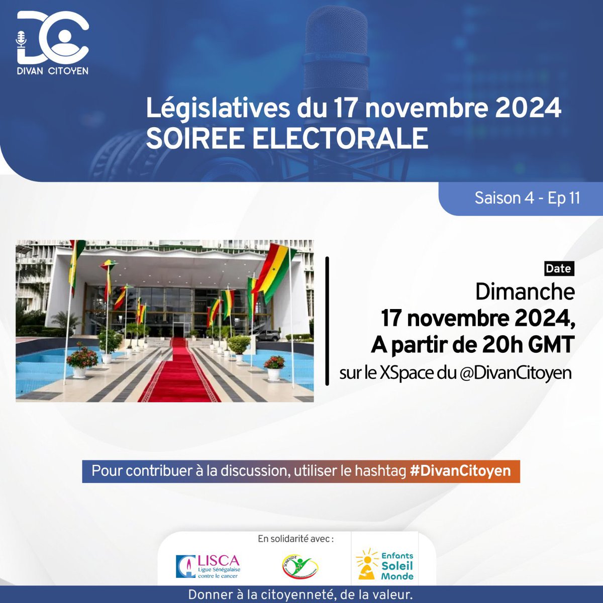 #DivanCitoyen - Soirée électorale pour les législatives anticipées du 17 novembre 2024

Jour de vote ! Débriefing citoyen à partir de 20h GMT - <a href="/SenegalVote/">Sénégal Vote</a> <a href="/ViePubliqueSN/">Vie-Publique SN</a> 

Lien pour LIVE &amp; REPLAY x.com/i/spaces/1ZkJz…