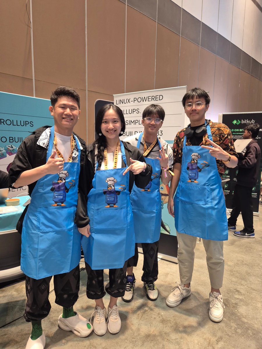 cartesiproject's tweet photo. That’s a wrap on the Cartesi track at the @ETHGlobal Bangkok hackathon! We were blown away by what you guys have cooked using the Cartesi tech stack

While it was tough to decide, we ultimately had to select the prize winners. Let’s highlight the winning chefs ⬇️

🥇 Ka-Ching
AI agent running inside the Cartesi Machine to spot fraudulent wallets with a gamified gas fee mechanism.

Learn more: https://t.co/COEh97jTo1

🥈Commit
An event app with a staking mechanism for preventing no-showups using a database inside the Cartesi Machine for complex filters.

Learn more: https://t.co/mHZ8SKBdN1

🥉 Backpacker
Rewarding travelers with tokens for sharing reviews to their Federated Learning Model that runs inside the Cartesi Machine, unlocking exclusive deals while respecting privacy.

Learn more: https://t.co/LIqS7zgLPh

Congratulations to all the winners and a huge thank you to all the builders! We hope you keep cooking with Cartesi in your new aprons 👩‍🍳