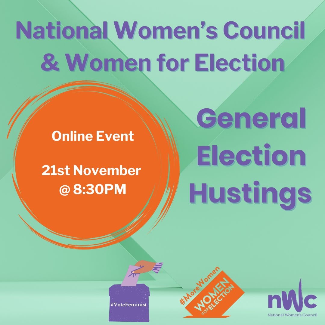 📍The National Women’s Council and Women for Election are hosting a hustings event that tackles one of the most pressing issues in Irish politics📍

When: 21 Nov 8:30pm 📆
Where: Zoom 💻

Register via Eventbrite: lght.ly/d04pi1i

#GeneralElection2024 #GE24 <a href="/women4election/">Women for Election</a>