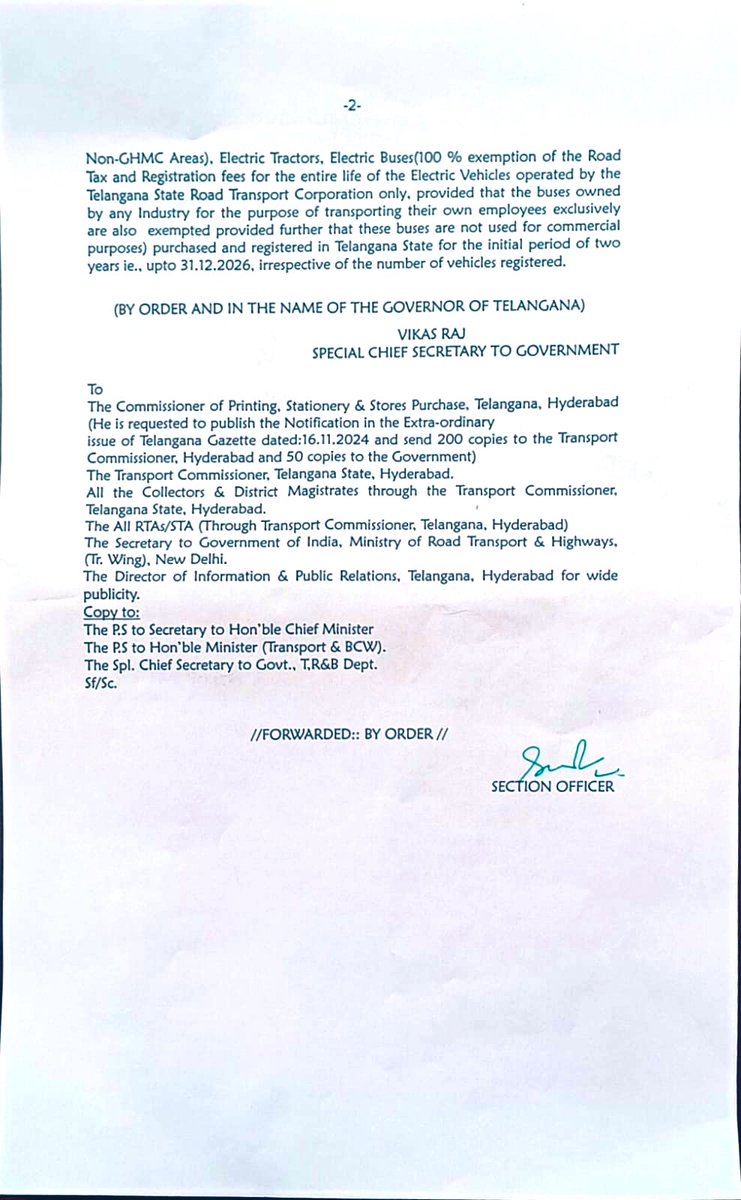 TheNaveena's tweet photo. 100% exemption on road tax &amp; registration fees for electric vehicles till Dec 31, 2026

Telangana govt issued orders

Includes two-wheelers, four-wheelers, e-autos, taxis, tractors, buses https://t.co/izOxekgXr6