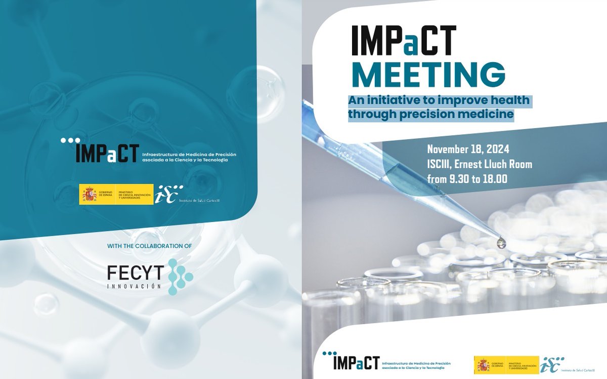 SaludISCIII's tweet photo. 🗓️#AgendaISCIII Este lunes se celebra en el #ISCIII una reunión internacional sobre la iniciativa #IMPaCT de medicina de precisión, impulsada, financiada y coordinada desde nuestro Instituto ➡️ https://t.co/NL6BUf1hwT

📲Streaming (Canal Youtube ISCIII) 
➡️https://t.co/z5FRfgAumZ https://t.co/B6nr3C2OV4
