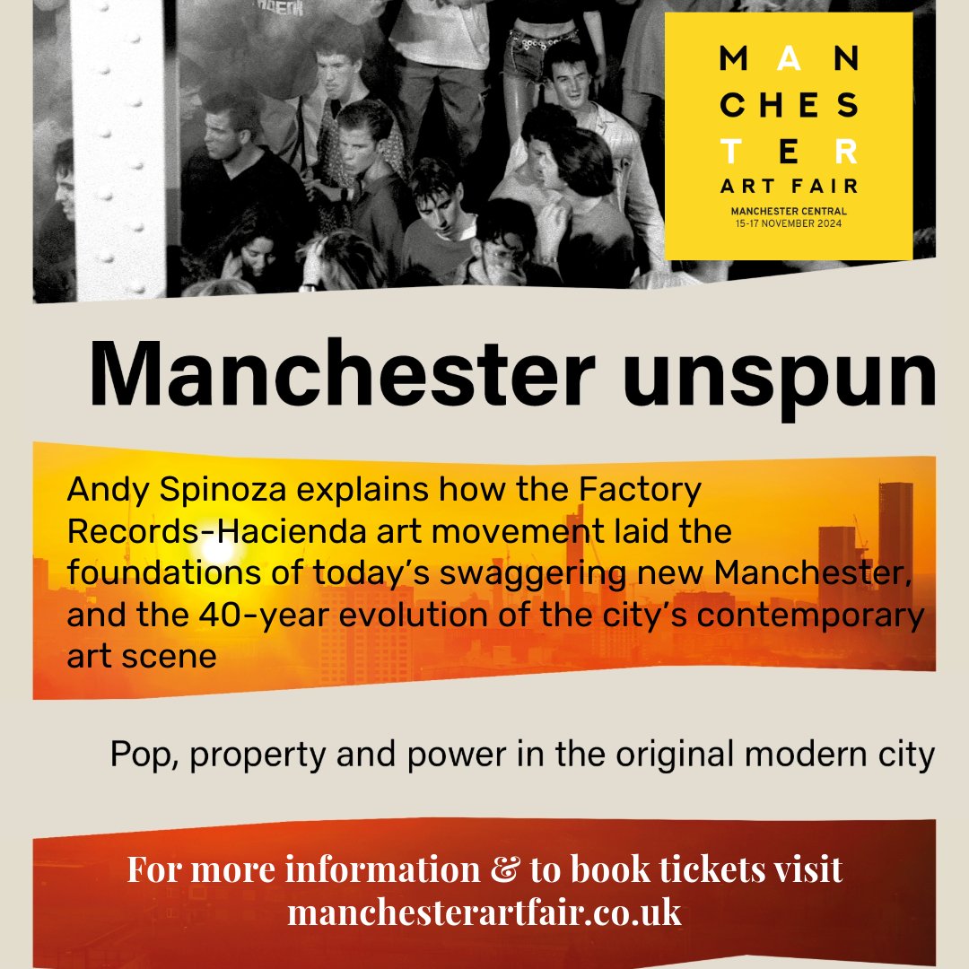 Don't miss our Art Talk in 15 mins!
How Art &amp; Culture Defined Manchester
17 Nov  Central 5 in main entrance  12:30 – 13:15
How did Manchester perform its extraordinary turnaround from de-industrialised decline to the nation’s fastest-growing metropolis