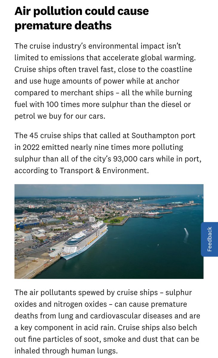 Fascinating piece by <a href="/WhichUK/">Which?</a>

We know air pollution is linked to chronic inflammation and a host of serious health conditions. 

"The cruise ships at Southampton emitted nearly 9X more pollutants than all of the city’s 93,000 cars while in port"
which.co.uk/news/article/e…