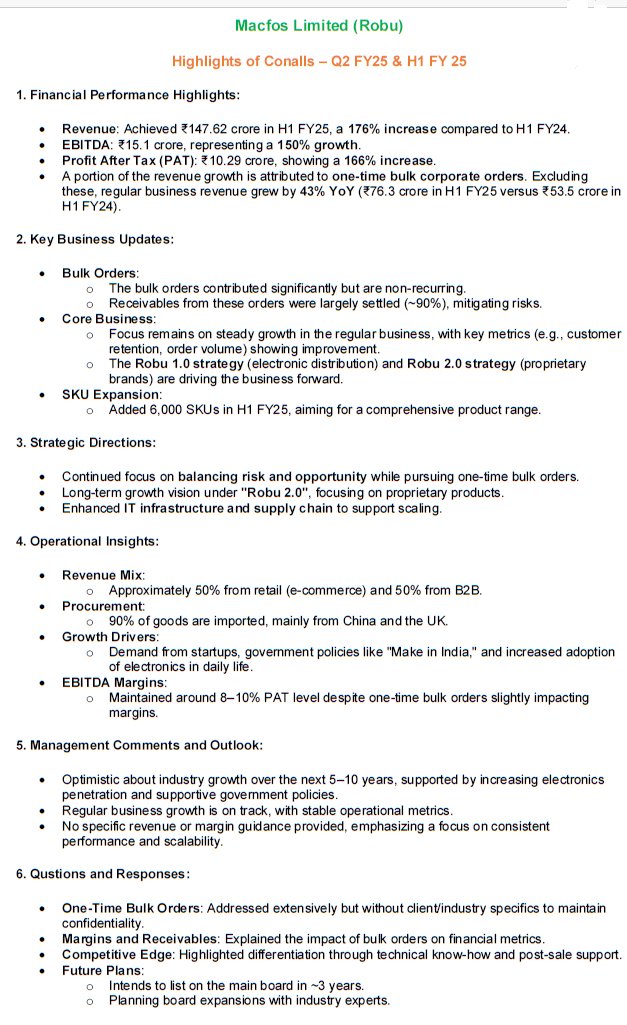 iamsumit_gp's tweet photo. Macfos Limited: Highlights of Concalls of H1 FY25
#Macfos
#Robu
#SME 
#H1FY25 https://t.co/G7zZBDErjn