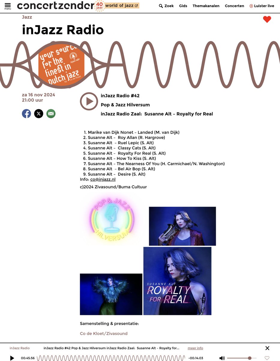 Surprise, surprise!
Live recording of our concert at Pop &amp; Jazz Hilversum.
concertzender.nl/programma/inja…
Read more: 
susannealt.com/weblog/radio-s…
#royaltyforreal #injazzradio #concertzender #liverecording #livemusic