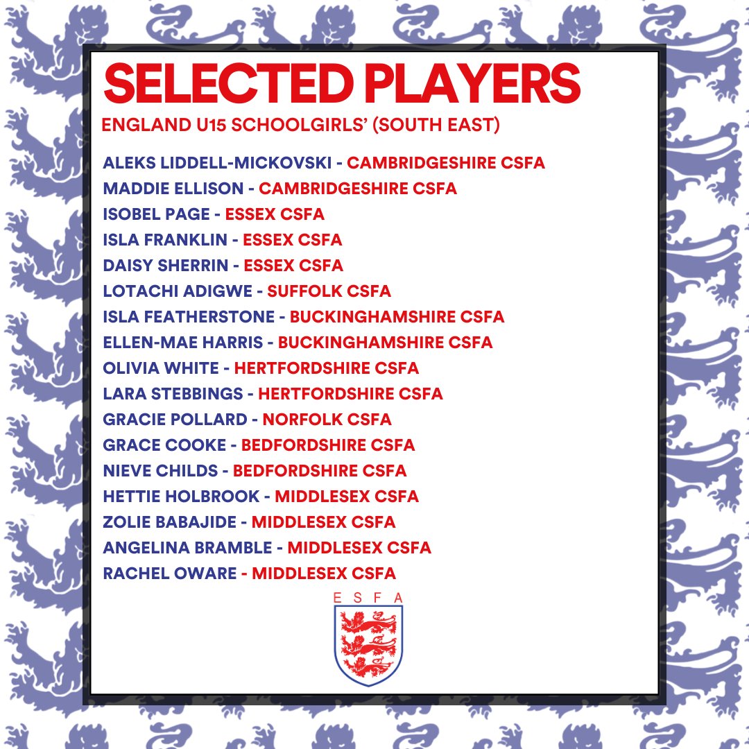 Wishing the 4 MSFA girls the very best of luck in today's South of England trial match. <a href="/MiddxSchoolsFA/">Middlesex Schools' Football Association</a>