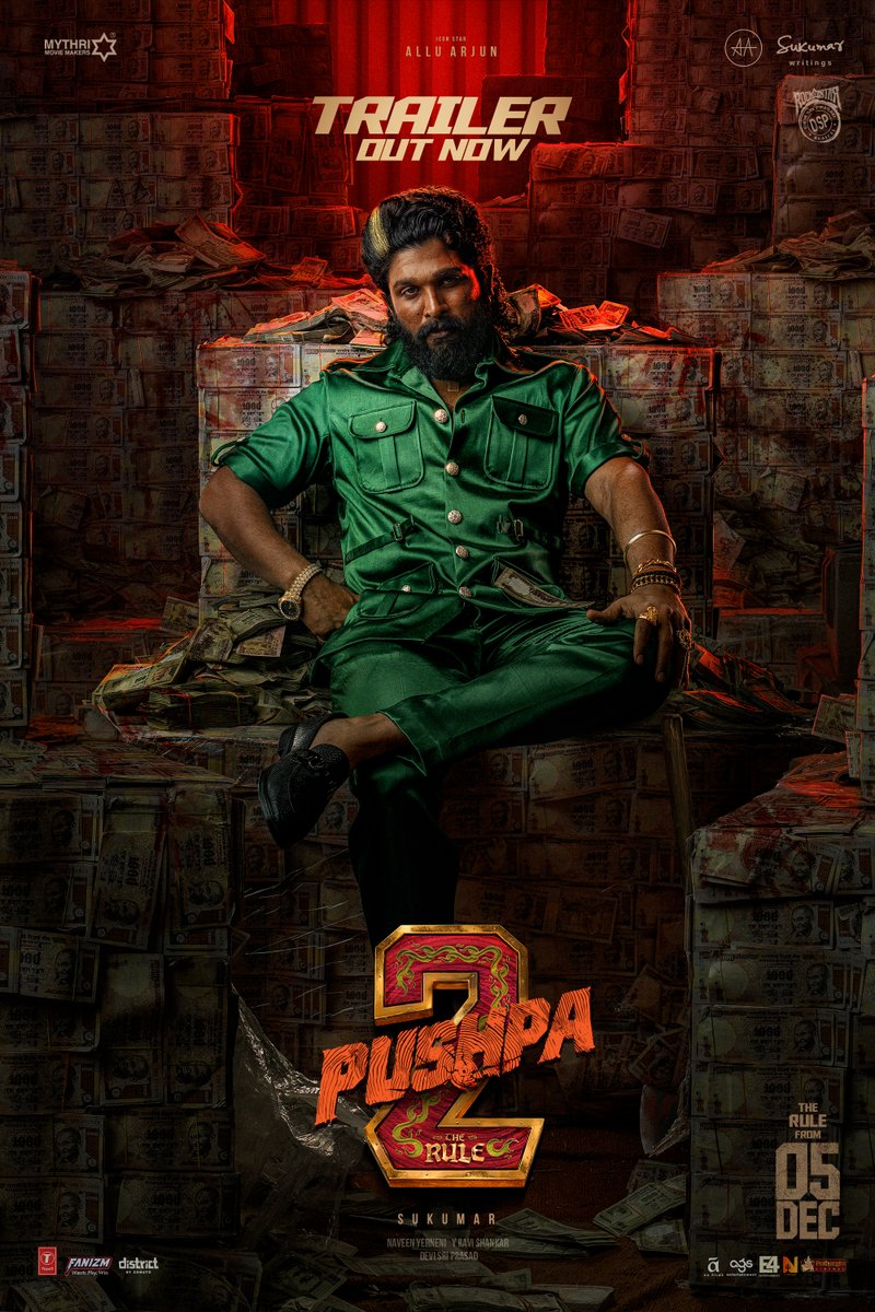 PushpaMovie's tweet photo. This time it isn't just FIRE, it is WILDFIRE  🔥🔥

#Pushpa2TheRuleTrailer out now!

Telugu ▶️ https://t.co/8b6kgrsyhC

Hindi ▶️ https://t.co/UtlwH1e6fc

GRAND RELEASE WORLDWIDE ON DECEMBER 5TH 💥💥

#Pushpa2TheRule
#Pushpa2TheRuleOnDec5th

Icon Star @alluarjun @iamRashmika @aryasukku #FahadhFaasil @ThisIsDSP @resulp @SukumarWritings @MythriOfficial @AAFilmsIndia @Ags_production @E4Emovies @NCinemasbly @MythriRelease @TSeries @Fanizm_Official @goldmedalindia