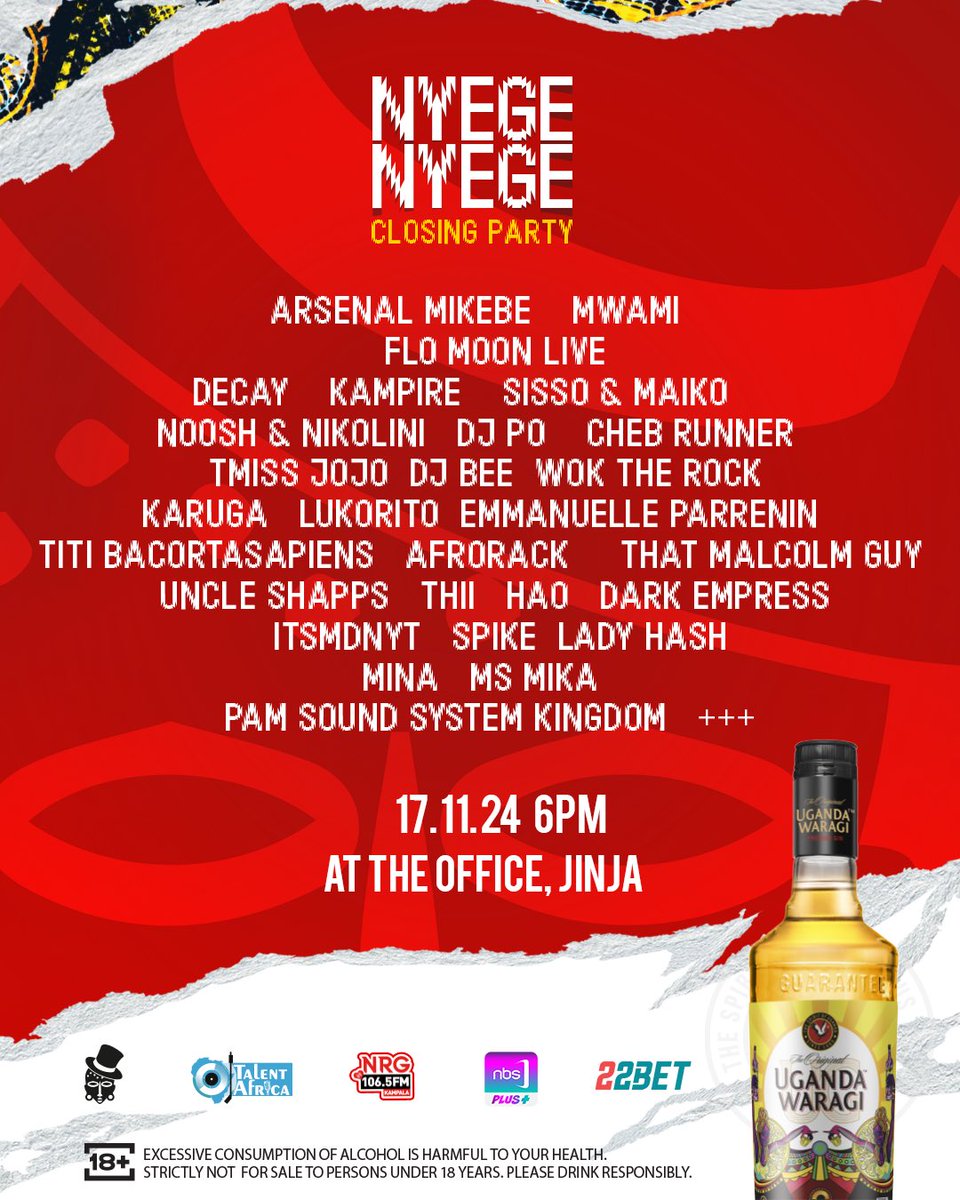 NyegeNyegeFest's tweet image. NYEGE NYEGE PROGRAM // DAY 4 🔥
We are going hard one last time at the Office before we close off the 9th and littest edition of #nyegenyege 📌😍
Remember we said no leaving the Venue, See you in a bit ‼️
#nyegenyege2024 #nyegenyegefestival #ugnyegenyege2024