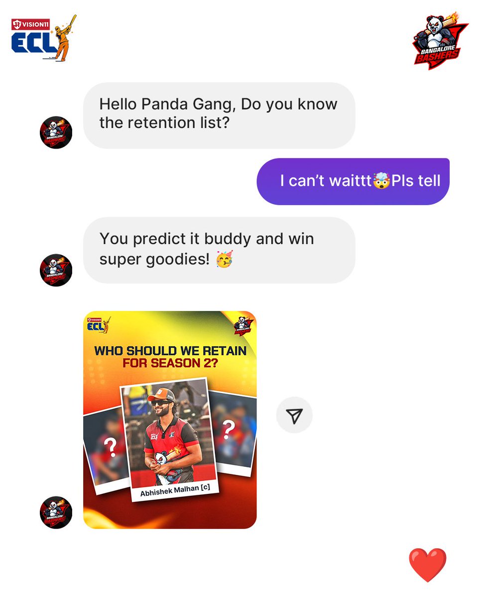 blrbashersECL's tweet photo. 🐼 Gang, drop your predictions &amp; get a chance to win an exclusive Bashers' jersey ⤵️

#BangaloreBashers #AbhishekMalhan #ECLT10 #EntertainersCricketLeague #BashersPower https://t.co/Bf2COXGO1p