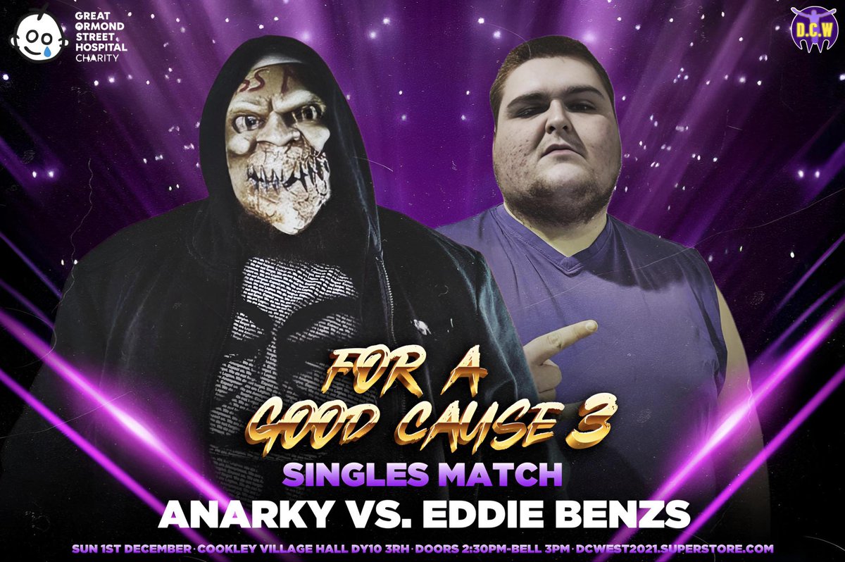 ‼️MATCH THREE‼️

"THE MONSTER" ANARKY makes his DCW debut against "THE SCUMBAG" EDDIE BENZS in singles action!!

<a href="/ginger_benz/">Eddie Benz</a> has been looking for his first DCW victory Will he be able to find it here or will ANARKY be too much for him? 

🎟 dcwest2021.sumupstore.com