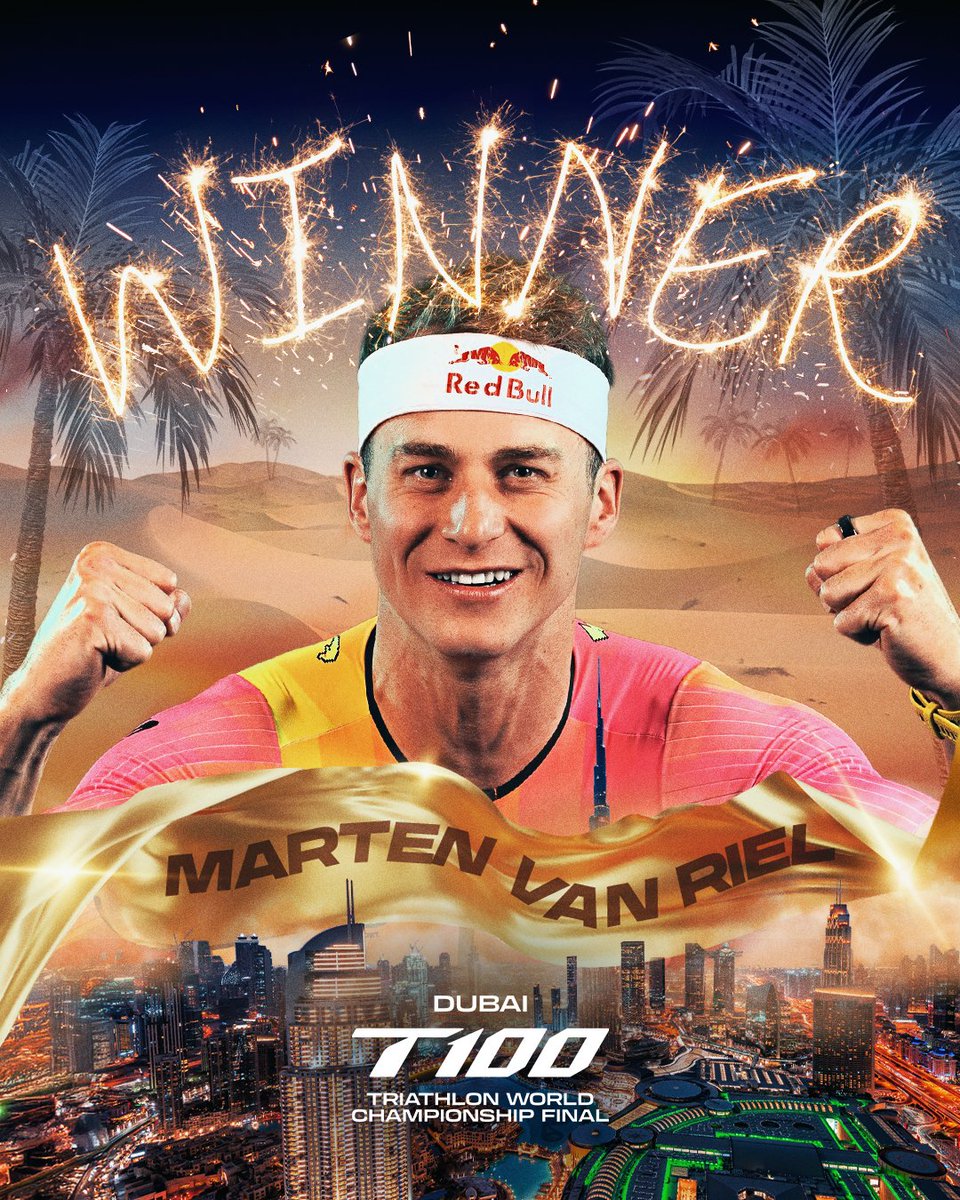 T100 Triathlon World Tour (@t100triathlon) on Twitter photo 🏆 MARTEN VAN RIEL WINS DUBAI T100 🏆
Marten Van Riel is the T100 World Champion! 🏆 MARTEN VAN RIEL WINS DUBAI T100 🏆
Marten Van Riel is the T100 World Champion!