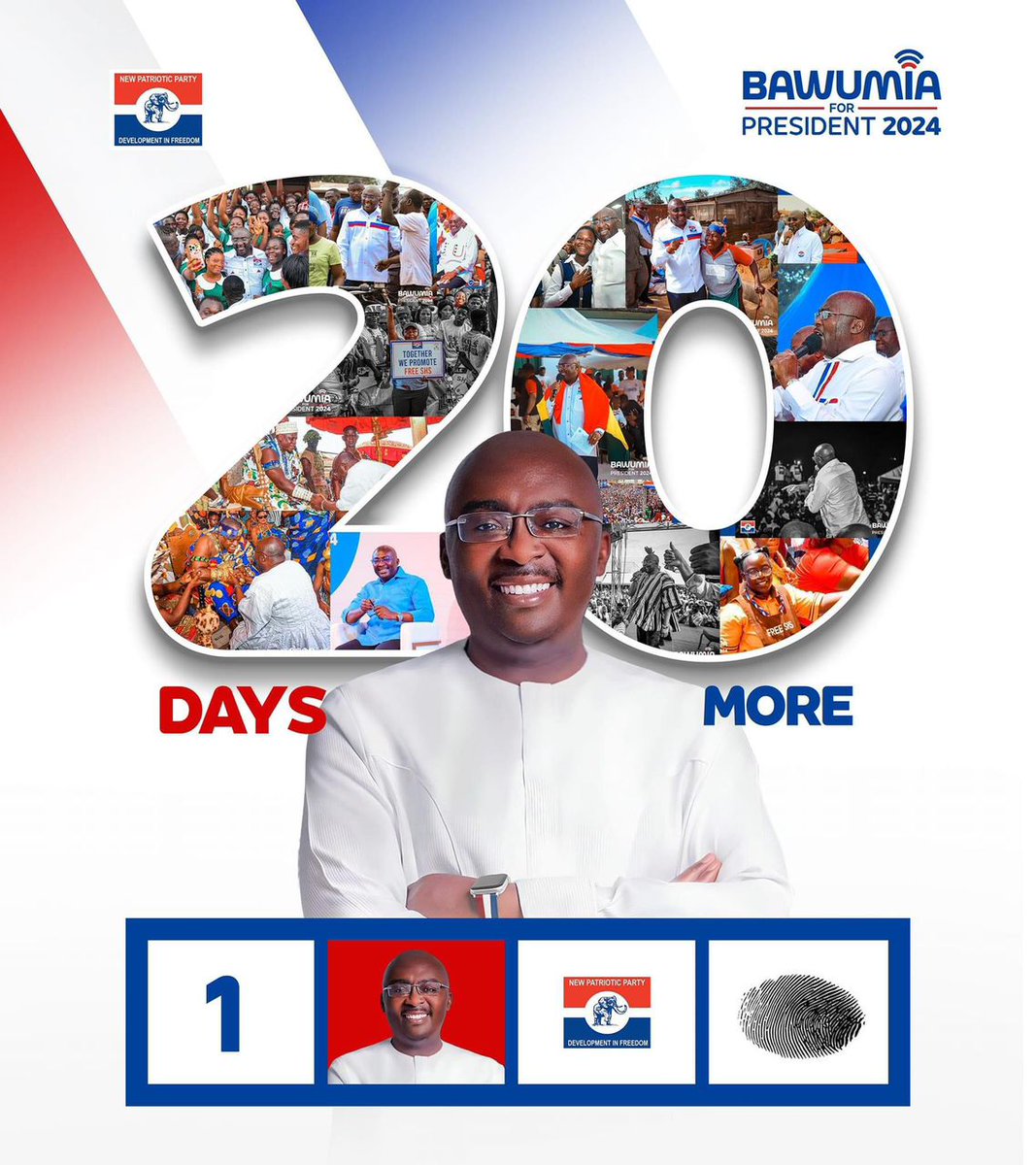 RAahiagbah's tweet photo. 20 days to vote #1.....
Bawumia is winning; add your vote to make it a landslide....
#VoteBawumia #PossibleWithBawumia #Bawumia2024 #ItIsPossible #BoldSolutionsForOurFuture #GhanaNextChapter #BawumiaTours #Newsfile #Bawumia #Ghana #TV3NewDay #JoyNews #CitiNewsroom #BuildingGhanaTogether #MovingGhanaForward #GMG #RGGNews #3Newsgh @LarryMadowo @peacefmonline @tv3_ghana @Citi973