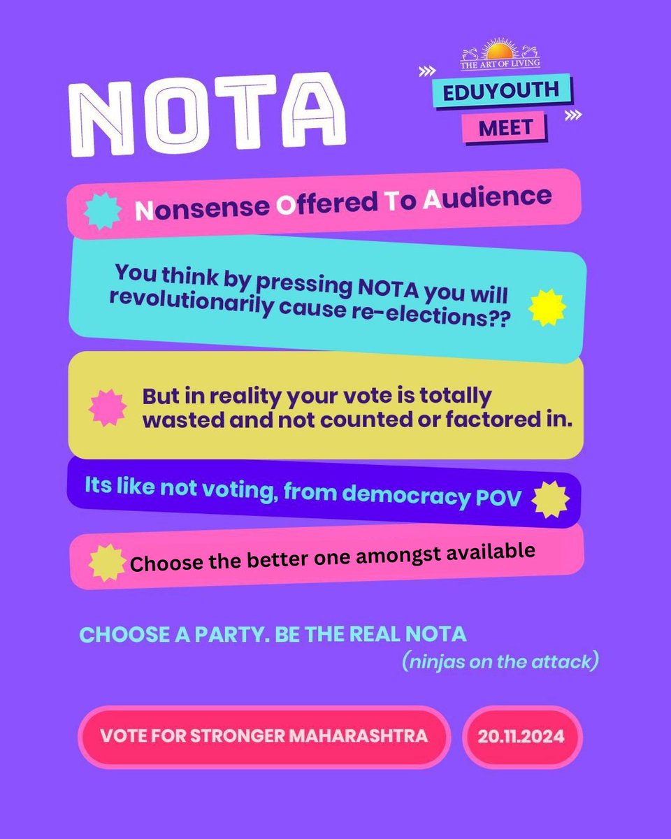 Say no to NOTA 
EVERY VOTE MATTERS 

#VoteForStrongerMaharashtra