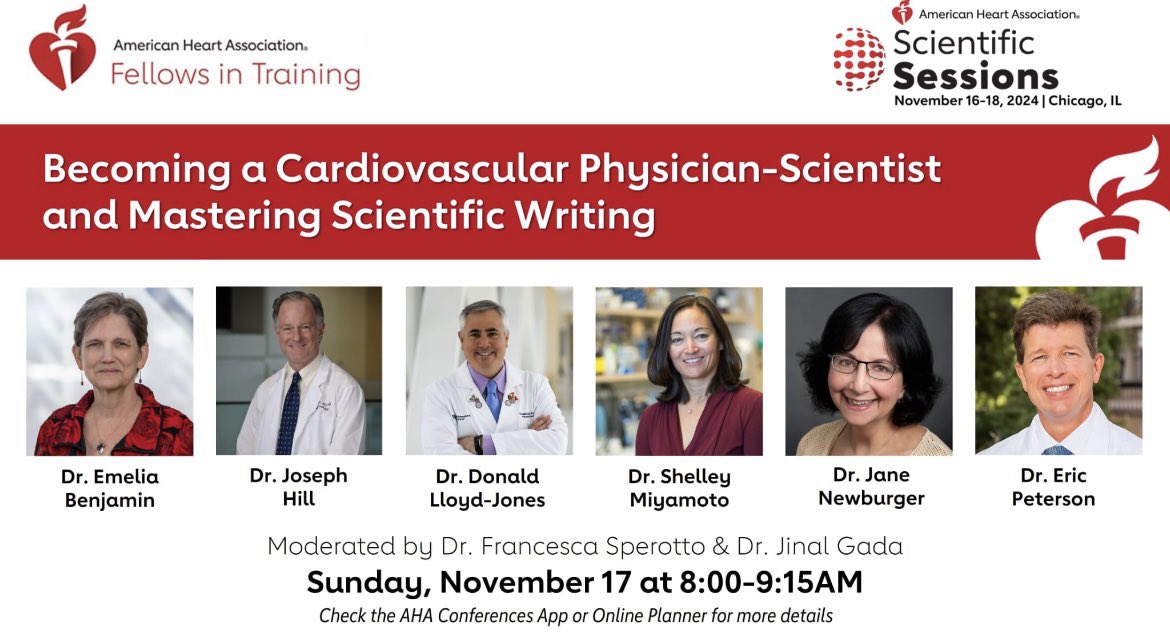 Are you a #AHAFIT or #AHAEC? Join us today in a conversation with this fantastic panel of adult &amp;peds #cardiovascular #physicianscientists!!🫀✨👏🏻 @ShelleyMiyamoto <a href="/ericpetersonMD/">Eric D. Peterson</a> <a href="/dmljmd/">Don Lloyd-Jones</a>, Dr. Joseph Hill, Dr. Jane Newburger &amp; <a href="/EmeliaBenjamin/">Emelia J. Benjamin</a>
#AHA24
