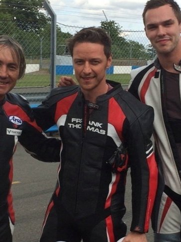 Salong_45028's tweet photo. James: Oh, it looks like someone is filming us over there 
Fassbender :(staring) 
Biker James x racer Fassbender
#fassavoy #mcbender https://t.co/N1h3w2KICG