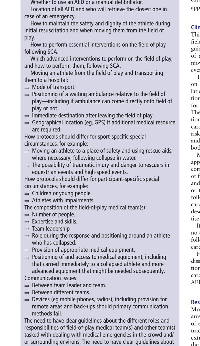Great updated piece for Field Of Play Resuscitation. Here is a nice excerpt for developing Emergency Action Plan and the questions you should answer with staff before any match starts 

bjsm.bmj.com/content/bjspor…