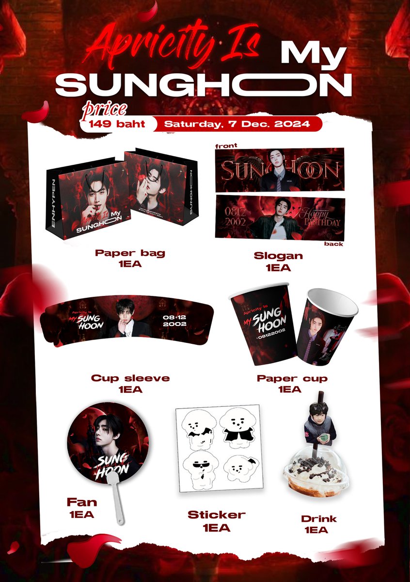 WinterFlameHOON's tweet image. Are you ready to go to hell with me?
:¨ ·.· ¨: Nyctophilia Zone
 `· . #ApricityIsMySUNGHOON ৎ୭

୨୧ Giveaway 100 set per day ୨୧

📍MOVYLODGE (BTS Ratchatewi Exit4) 
Date ▸▹ Saturday, 7 Dec. 2024 
Time ▸▹ 11:00AM - 17:00PM 

#HAPPYSUNGHOONDAY #SUNGHOON #ENHYPEN