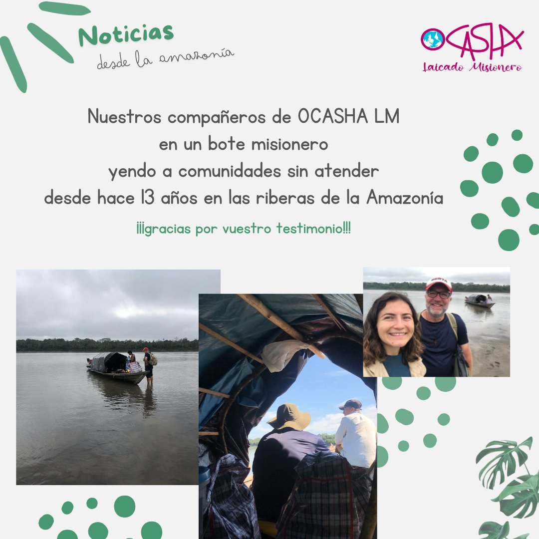 Nuestros compañeros de OCASHA LM se embarcan en un bote misionero para visitar a comunidades sin atender desde hace 13 años en las riberas de la Amazonía.

#Misioneros #Laicos #ocashalm
