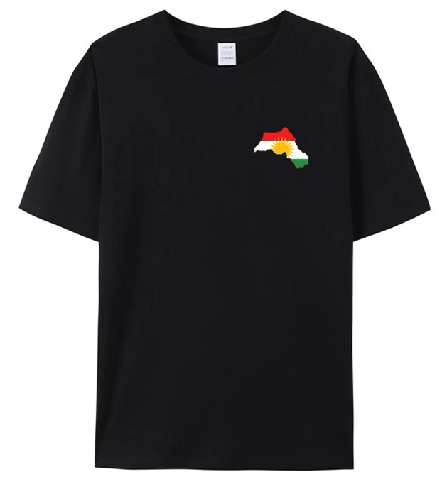 HaniHani - T-Shirt für Damen &amp; Herren mit Kurdistan Flagge &amp; Karte aus 100% Baumwolle in Schwarz (Unisex) - Kurzarm Shirt Frauen &amp; Männer - Kurdische Kleidung (Rundhals) : Amazon.de: Fashion