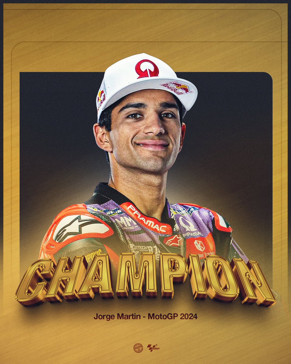 TearOffFR's tweet photo. 🚨 JORGE MARTIN, CHAMPION DU MONDE MOTOGP 2024 ! 👑

À 26 ans, le pilote espagnol remporte son 1er titre dans la catégorie reine, le deuxième en championnat du monde moto après la Moto 3 en 2018 ! 🏆

Il devient le 1er champion du monde dans une équipe satellite de l’ère MotoGP ! 💪

#MotoGP #TheRematch #SolidarityGP