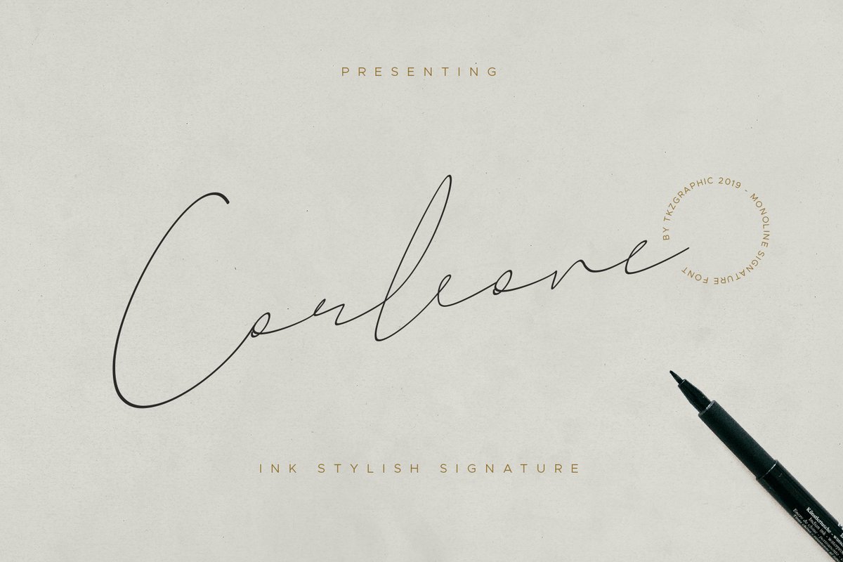 tkzgraphic's tweet photo. Corleone is a handwritten signature script font with thin flowing monoline pen like curves. Featuring ligatures to make your design looks natural hand-made.

Checkout Corleone - https://t.co/5WzCXSzNpu

#Type #TypeDesign #Font #FreeFont https://t.co/n7wvJsRAe8
