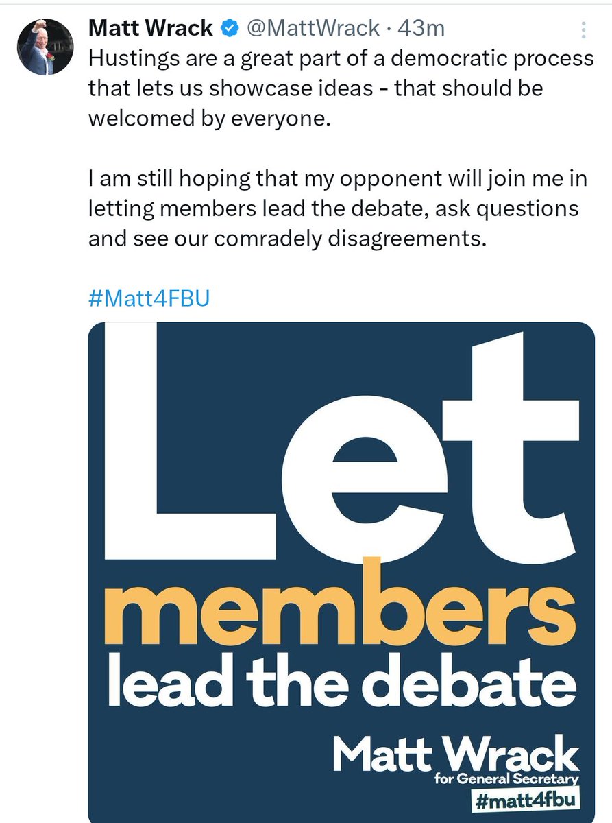 I don't suppose this opinion will please any candidate in the election.

Head to head hustings  are vehicles for a fight in a sack and not much more. They are a matter of spectacle and little else.

I have also never been convinced about candidates attending branch, brigade,