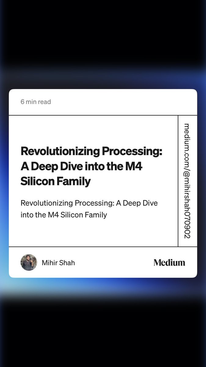 __ms_07's tweet photo. My first ever medium blog is live. It’s about all new M4 silicon family. Please take a look at it and like and share if u find it mindful ✨🧑🏻‍💻.                                   #m4chips #apple #m4 #mac  https://t.co/actxEB0Z3D https://t.co/KP3u9PQK2R