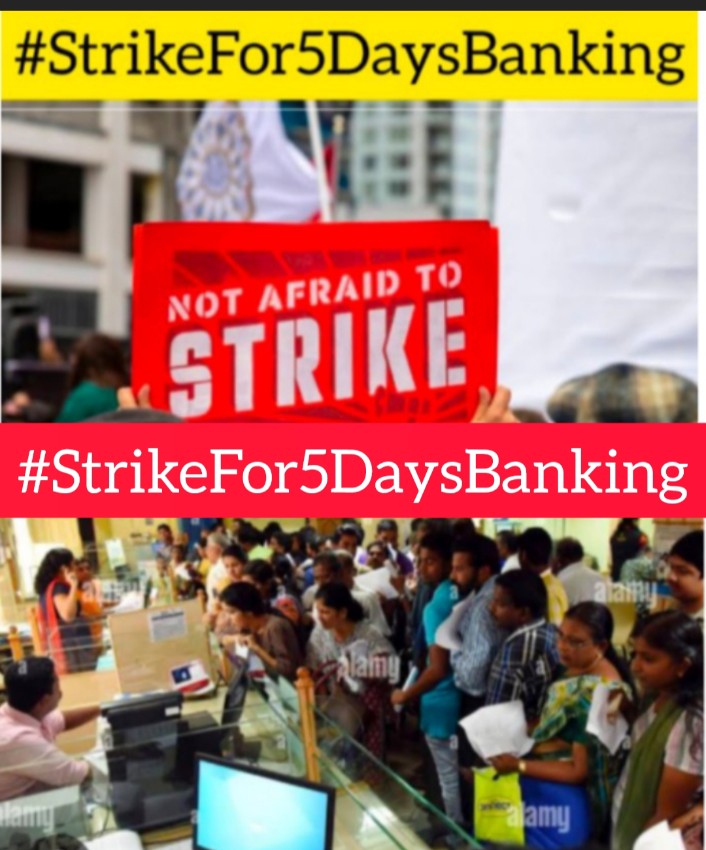 #StrikeFor5DaysBanking 
The most hot and burning issue of bankers. 
<a href="/DFS_India/">DFS</a> <a href="/DrMohanYadav51/">Dr Mohan Yadav</a> <a href="/iamnarendranath/">Narendra Nath Mishra</a> <a href="/alashshukla/">Alankrit Shukla</a> <a href="/ChVenkatachalam/">CH VENKATACHALAM</a> <a href="/FinMinIndia/">Ministry of Finance</a> <a href="/FinancialTimes/">Financial Times</a> <a href="/UFBUIndia/">United Forum of Bank Unions</a> <a href="/narendramodi/">Narendra Modi</a> <a href="/AmitShah/">Amit Shah</a> <a href="/RBI/">ReserveBankOfIndia</a> <a href="/NABARDOnline/">NABARD Online</a>