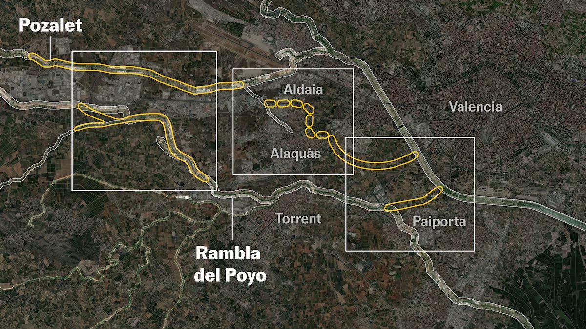 ¿Qué obras planeadas y no ejecutadas habrían podido aliviar los efectos de la riada en L’Horta Sud? Lo explicamos, con mapas👇