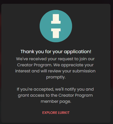 CaarlTTV's tweet photo. @lurkitcom Through the link it pops up with a thank you for applying but I haven't been able to apply again after the  first denied application. :c https://t.co/hHle7uTLpC