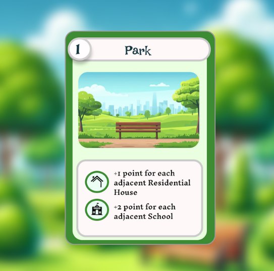 GridCity_'s tweet photo. 🌳 "Park" Card in Grid City 🌳

+1 point for each adjacent "Residential House" 🏠 and "School" 🏫

Place strategically for maximum points!

What role do parks play in your city? Share your thoughts!

#GridCity #BoardGame #CardGame #Parks https://t.co/oDf9LZlUYv