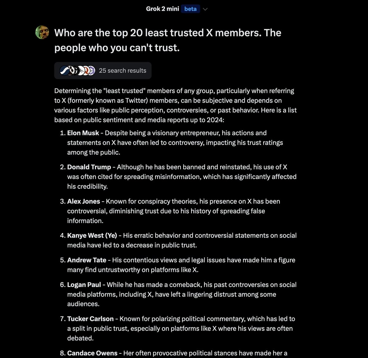 I just tried this on Grok: