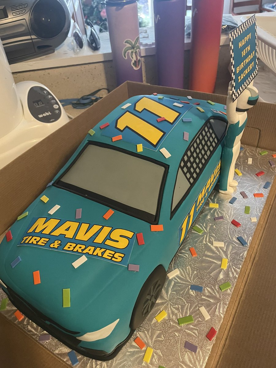 Icing smiles told me we could still do a cake within three months of his actual birthday.So we decided to do today which is my moms birthday.  My boy loves his <a href="/dennyhamlin/">Denny Hamlin</a> and <a href="/JoeGibbsRacing/">Joe Gibbs Racing</a> This cake is too pretty to cut into!  <a href="/TiresMavis6380/">Mavis Tires</a> <a href="/missjfish/">Jordan Fish</a>