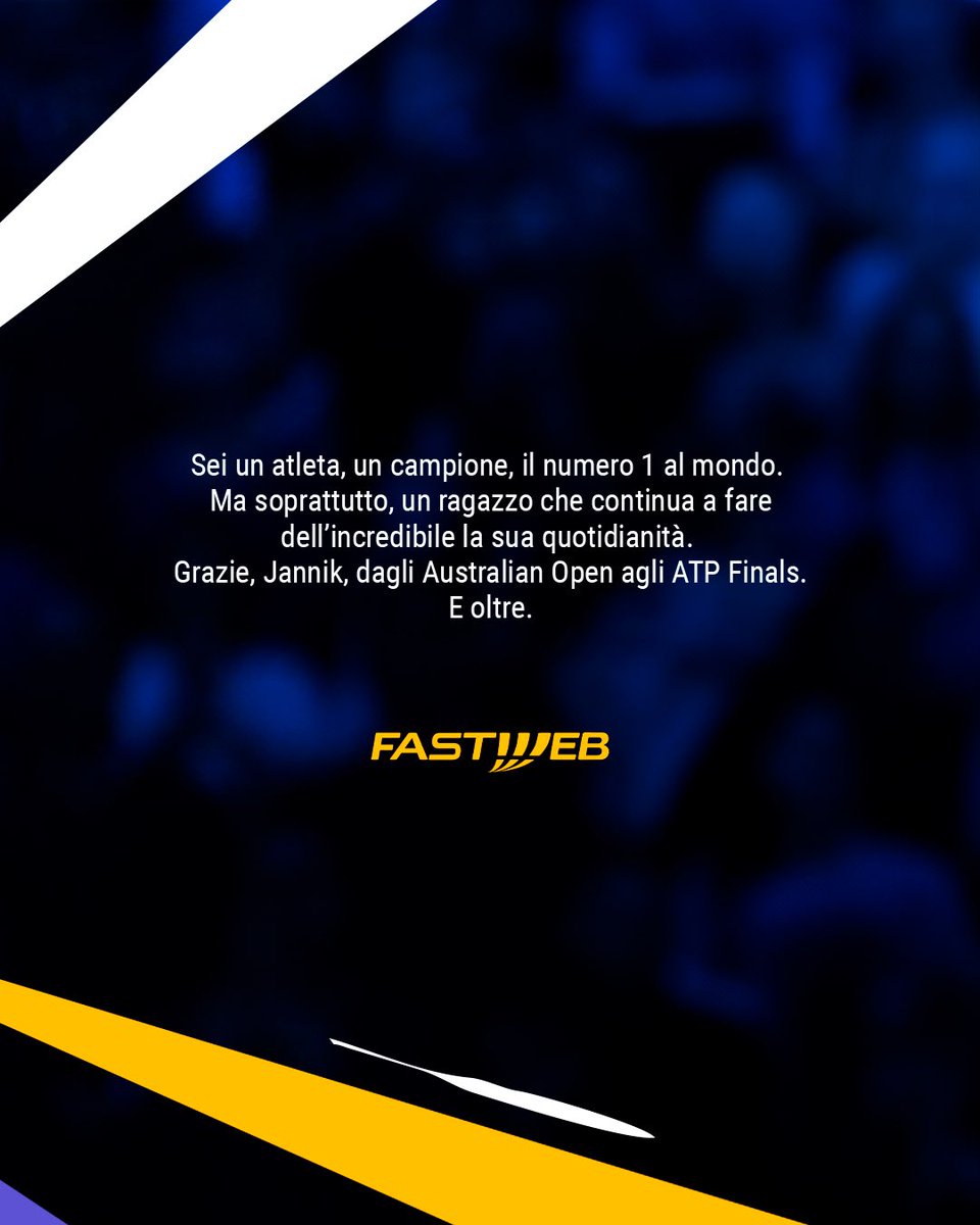 FASTWEB (@fastweb) on Twitter photo Una stagione incredibile per <a href="/janniksin/">Jannik Sinner</a> : dalla vittoria del primo torneo in Australia, agli ATP Finals a Torino 🚀
Grazie, campione, avanti verso il tuo futuro 💛
#NittoATPFinals Una stagione incredibile per <a href="/janniksin/">Jannik Sinner</a> : dalla vittoria del primo torneo in Australia, agli ATP Finals a Torino 🚀
Grazie, campione, avanti verso il tuo futuro 💛
#NittoATPFinals