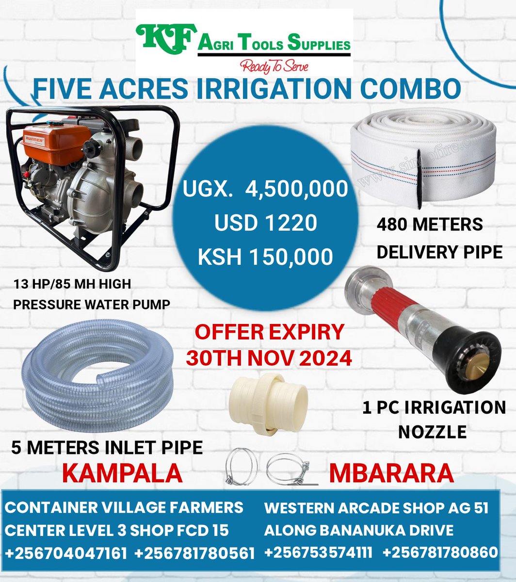 Irrigation system offers for small scale farmers.<a href="/giz_uganda/">GIZ Uganda</a> <a href="/TechnoServe/">TechnoServe</a> <a href="/SNVinUganda/">SNV Uganda</a> <a href="/MAAIF_Uganda/">MAAIF 🇺🇬</a> <a href="/UNDPUganda/">UNDP Uganda</a> <a href="/FAOUganda/">FAO in Uganda</a> <a href="/EUinUG/">EU in Uganda</a> <a href="/EUAgri/">EU Agriculture🌱</a> <a href="/Baltonuganda/">Baltonuganda</a> <a href="/SASAKAWAafrica/">SAFE</a> <a href="/KoicaUganda/">KOICA Uganda Office</a>