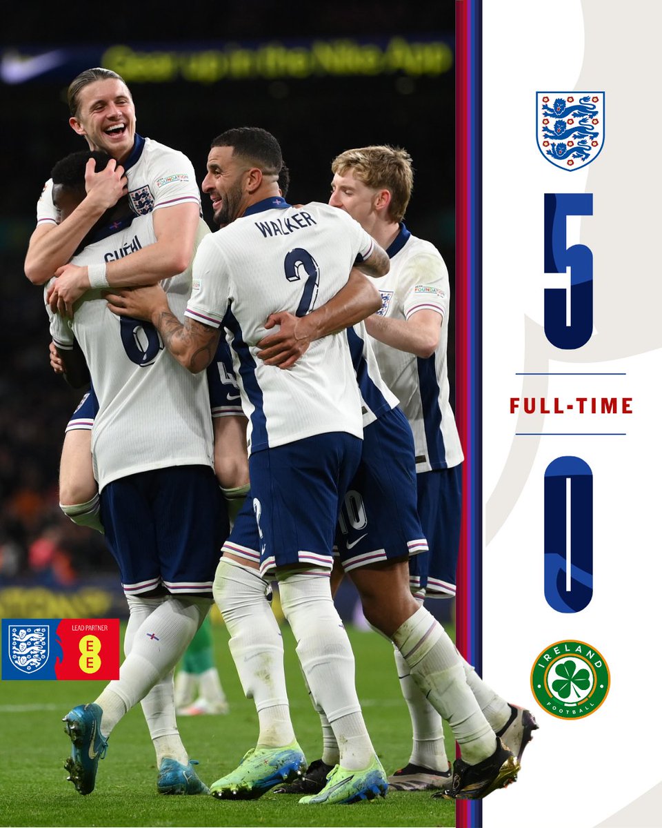 An extraordinary victory at <a href="/wembleystadium/">Wembley Stadium</a> 👏

The win confirms England have topped #NationsLeague Group B2 and secured promotion to League A for 2026-27.