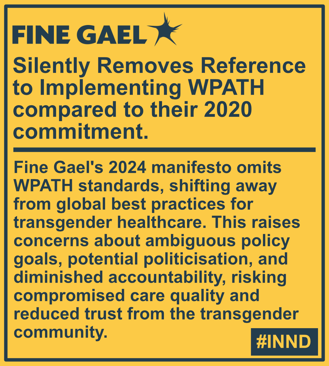 Gender_Rebels's tweet photo. We call on @FineGael and @SimonHarrisTD to explain their reasoning for omitting their commitment to implement #WPATH guidelines for Transgender Healthcare as made in their 2020 #GE manifesto.
@IrishTimes @rtenews @VirginMediaIE #genderrebels #INND https://t.co/DtGpbZn3JH