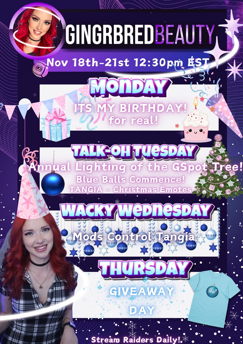 Full week of Gingr at the G-Spot and tomorrow is her birthday.  Come help us celebrate.  There will be merch giveaway’s on Monday and Thursday.  Talk-Oh and Tangia also, going to be an amazing week.  Please join us.