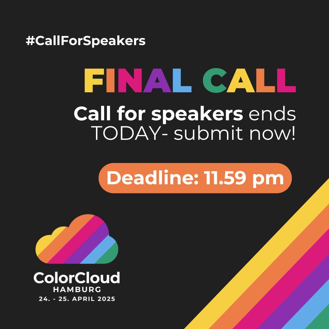 colorcloudrocks's tweet photo. ⏰We are in the last hours of the Call for Speaker for ColorCloud 2025! 😱🌈
➡️This is your last chance to submit your session: https://t.co/rc3Q4dPnag
(open until 17th November, 11:59 pm)
We are looking forward to many exciting and colorful sessions! 🌈✨
#ColorCloud https://t.co/K5kioSkcAO
